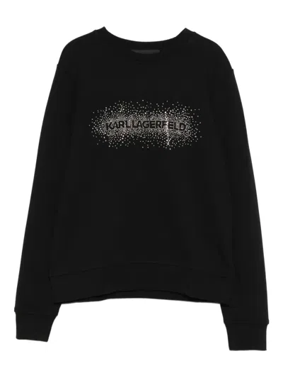 Karl Lagerfeld Logo Rhinestone-embellished Sweatshirt In Black