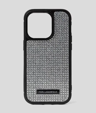 Karl Lagerfeld Logo Rhinestone Iphone 16 Pro Max Case In Silver