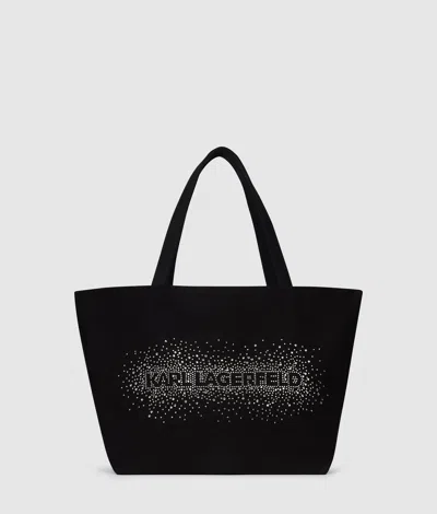 Karl Lagerfeld Logo Rhinestone Shopper In Black
