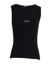 Karl Lagerfeld Logo Rib Tank Top Woman Top Black Size L Organic Cotton In Black