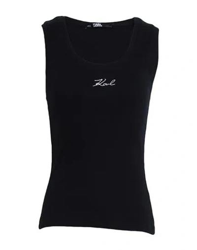 Karl Lagerfeld Logo Rib Tank Top Woman Top Black Size L Organic Cotton