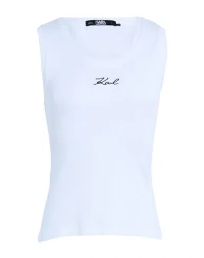 Karl Lagerfeld Logo Rib Tank Top Woman Top White Size L Organic Cotton