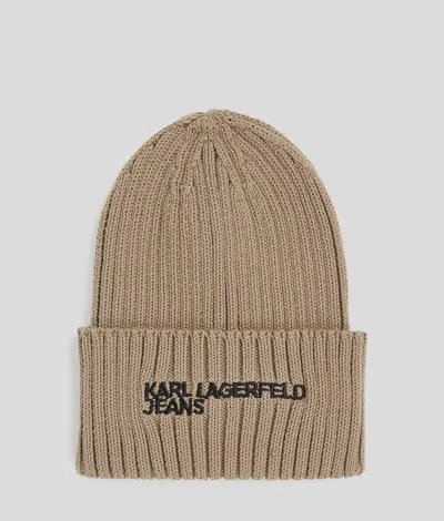 Karl Lagerfeld Logo Ribbed Beanie In Brown