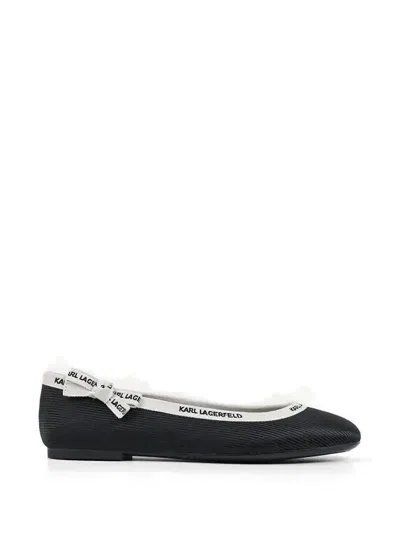 Karl Lagerfeld Logo-ribbon Ballet Flats In Black