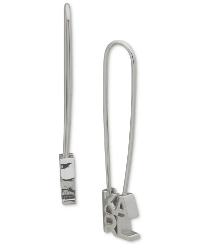 Karl Lagerfeld Logo Safety Pin Threader Earrings In Rhodium