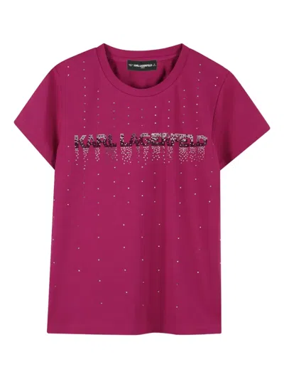 Karl Lagerfeld Logo-studded T-shirt In Pink