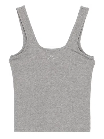 Karl Lagerfeld Logo Tank Top In Gray