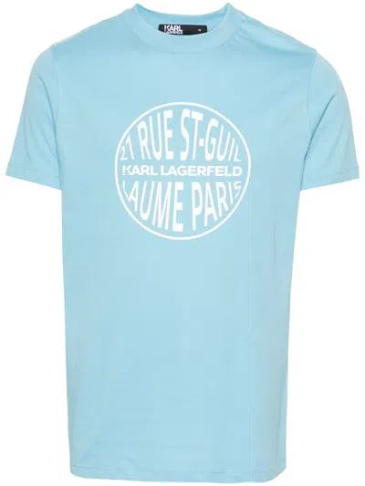 Karl Lagerfeld Logo-tape Cotton T-shirt In Blue