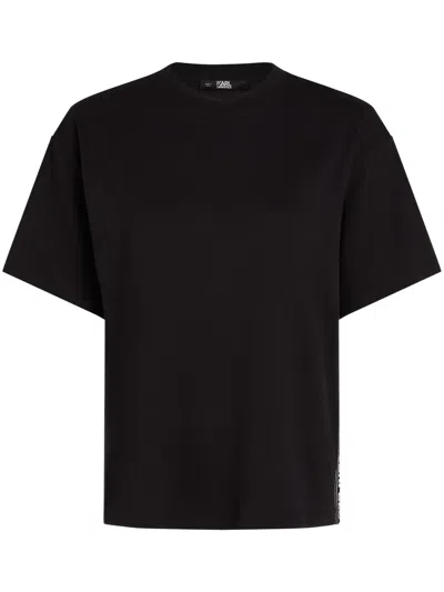 Karl Lagerfeld Logo-tape Organic-cotton T-shirt In Black