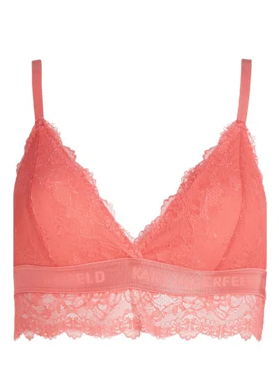 Karl Lagerfeld Logo-tape Padded Lace Bra In Pink