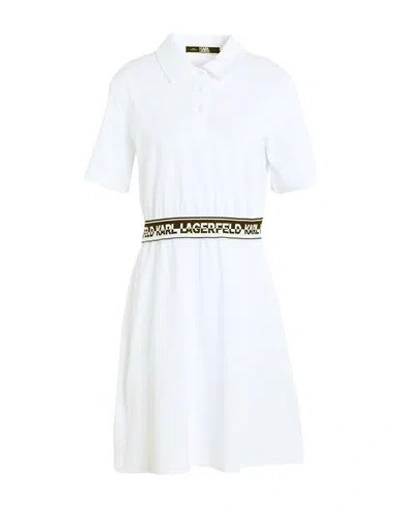 Karl Lagerfeld Logo Tape Shirt Dress Woman Mini Dress White Size L Organic Cotton