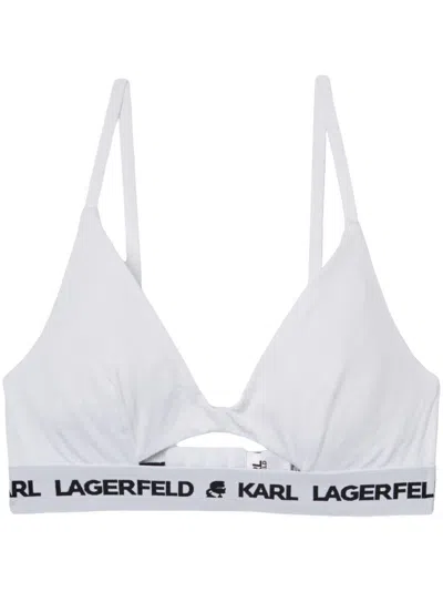 Karl Lagerfeld Logo-underband Peephole Bra In 100 White