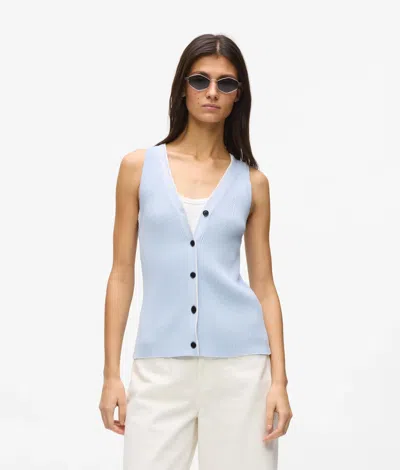 Karl Lagerfeld Logo V-neck Knit Top In Blue