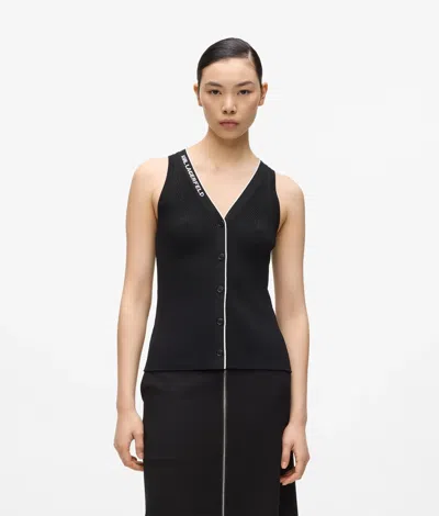 Karl Lagerfeld Logo V-neck Knit Top In Black