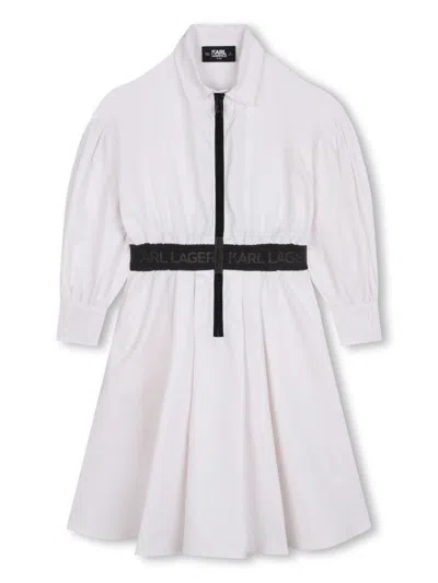 Karl Lagerfeld Kids' Logo-waistband Ballon-sleeves Dress In White