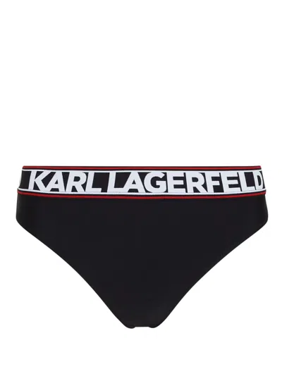 Karl Lagerfeld Logo-waistband Bikini Bottoms In Black