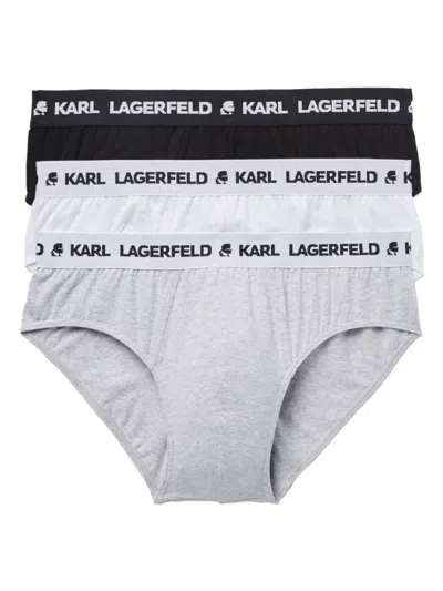 Karl Lagerfeld Logo-waistband Briefs (pack Of Three) In Black