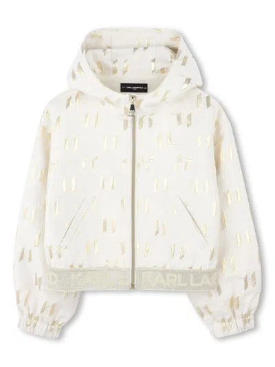 Karl Lagerfeld Kids' Logo-waistband Hoodie In Neutrals