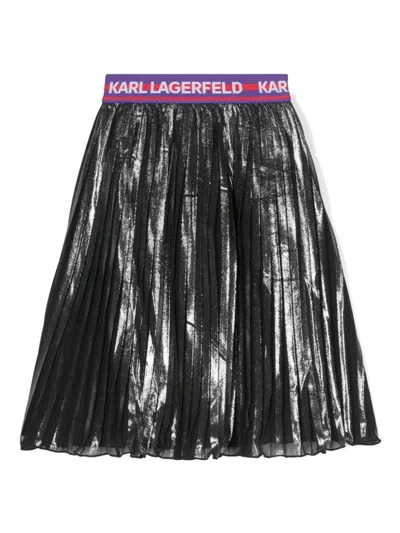 Karl Lagerfeld Kids' Logo-waistband Pleated Skirt In Gray