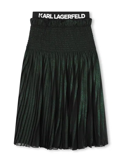 Karl Lagerfeld Kids' Logo-waistband Pleated Skirt In Green