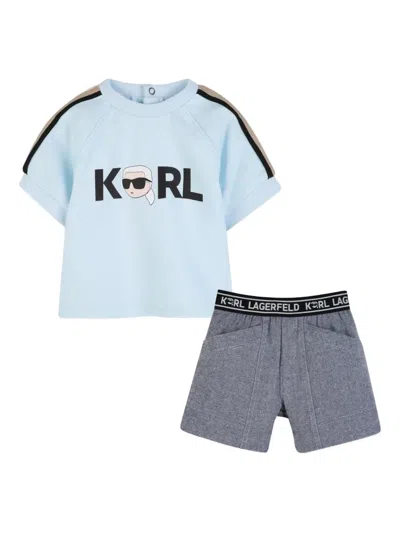 Karl Lagerfeld Babies' Logo-waistband Shorts Set In Gray
