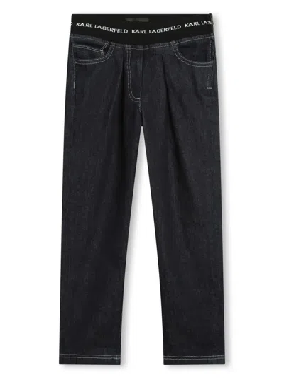 Karl Lagerfeld Kids' Logo-waistband Straight-leg Trousers In Black
