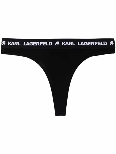 Karl Lagerfeld Two-pack Logo-waistband Thongs In Black