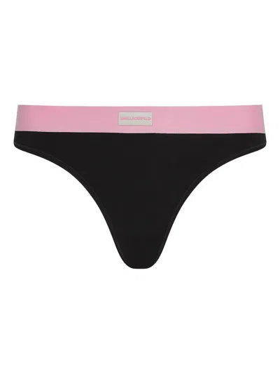Karl Lagerfeld Logo-waistband Thong (pack Of Six) In Black
