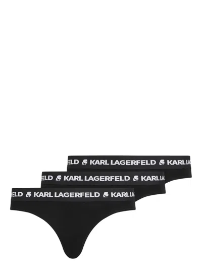 Karl Lagerfeld Logo-waistband Thong (pack Of Three) In 999 Black