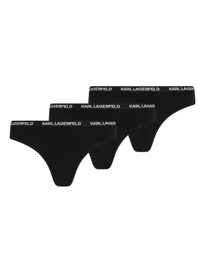 Karl Lagerfeld Logo-waistband Thong (pack Of Three) In Black