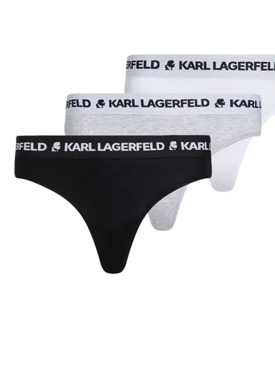 Karl Lagerfeld Logo-waistband Thongs (pack Of Three) In Black