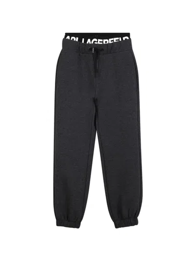 Karl Lagerfeld Kids' Logo-waistband Track Bottoms In Gray