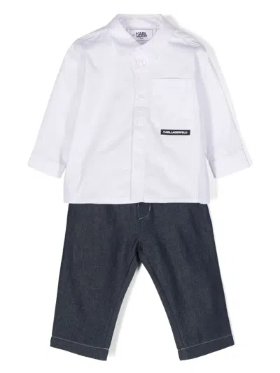Karl Lagerfeld Babies' Logo-waistband Trousers And Shirt Set In White
