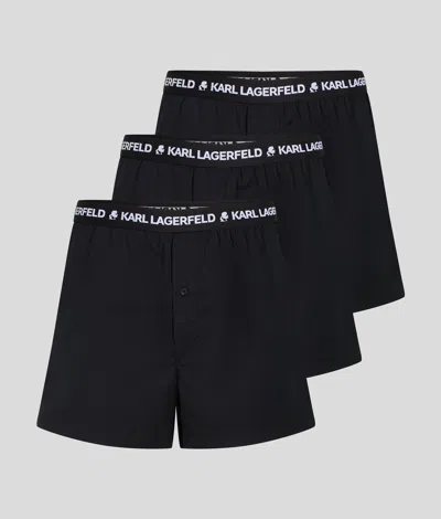 Karl Lagerfeld Logo Woven Boxer Shorts – 3 Pack In Blue