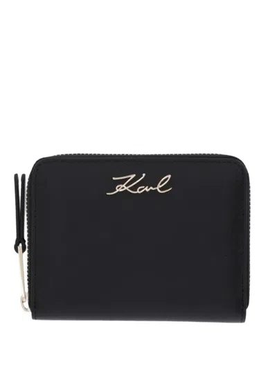 Karl Lagerfeld Logo Zip Wallet In Black