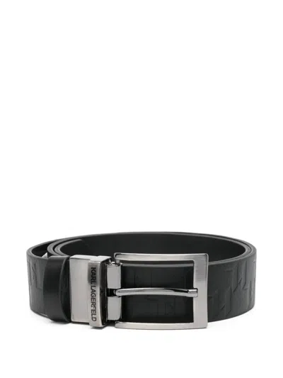 Karl Lagerfeld Logo-debossed Leather Belt In Black