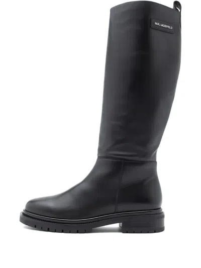 Karl Lagerfeld Logo-detail Side-zip Knee-high Boots In Black