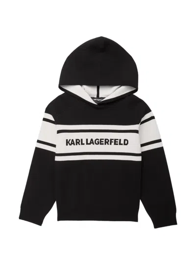 Karl Lagerfeld Kids' Logo-detail Striped Hoodie In Black