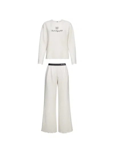 Karl Lagerfeld Logo-detail Waffle-knit Pajamas Set In White