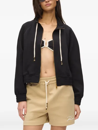 Karl Lagerfeld Logo-detail Zip-up Sweatshirt In Black