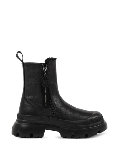 Karl Lagerfeld Logo-embossed Leather Ankle Boots In Black