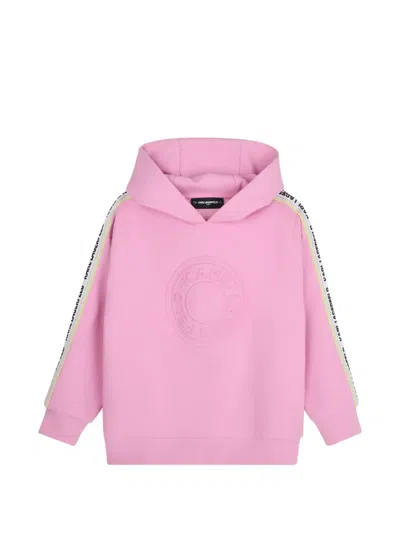 Karl Lagerfeld Kids' Logo-embossed Side-stripe Hoodie In Pink