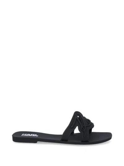 Karl Lagerfeld Logo-embossed Slides In Black