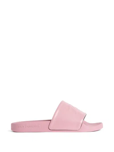Karl Lagerfeld Logo-embossed Slides In Pink