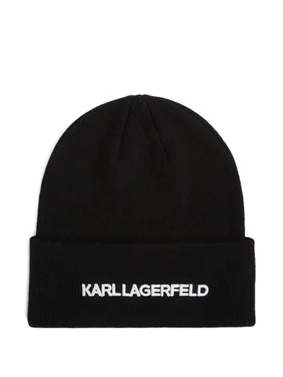Karl Lagerfeld Logo-embroidered Beanie Hat In Black