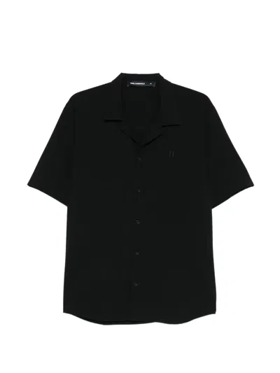 Karl Lagerfeld Logo-embroidered Camp-collar Shirt In Black