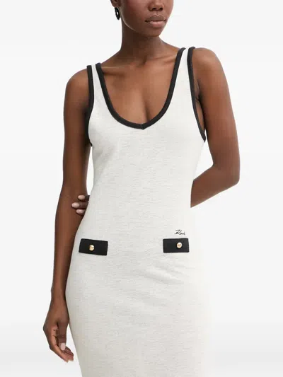 Karl Lagerfeld Logo-embroidered Contrast-trim Maxi Dress In White