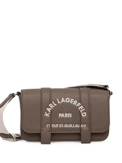 Karl Lagerfeld Logo-embroidered Grained Shoulder Bag In Brown