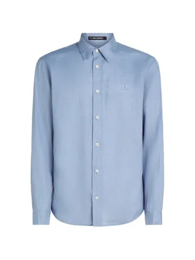 Karl Lagerfeld Logo-embroidered Linen Shirt In Blue