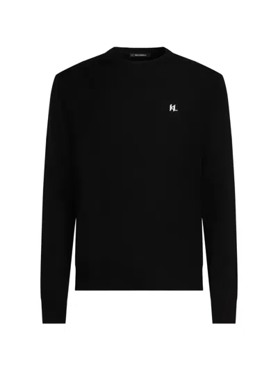 Karl Lagerfeld Logo-embroidered Merino Sweater In Black